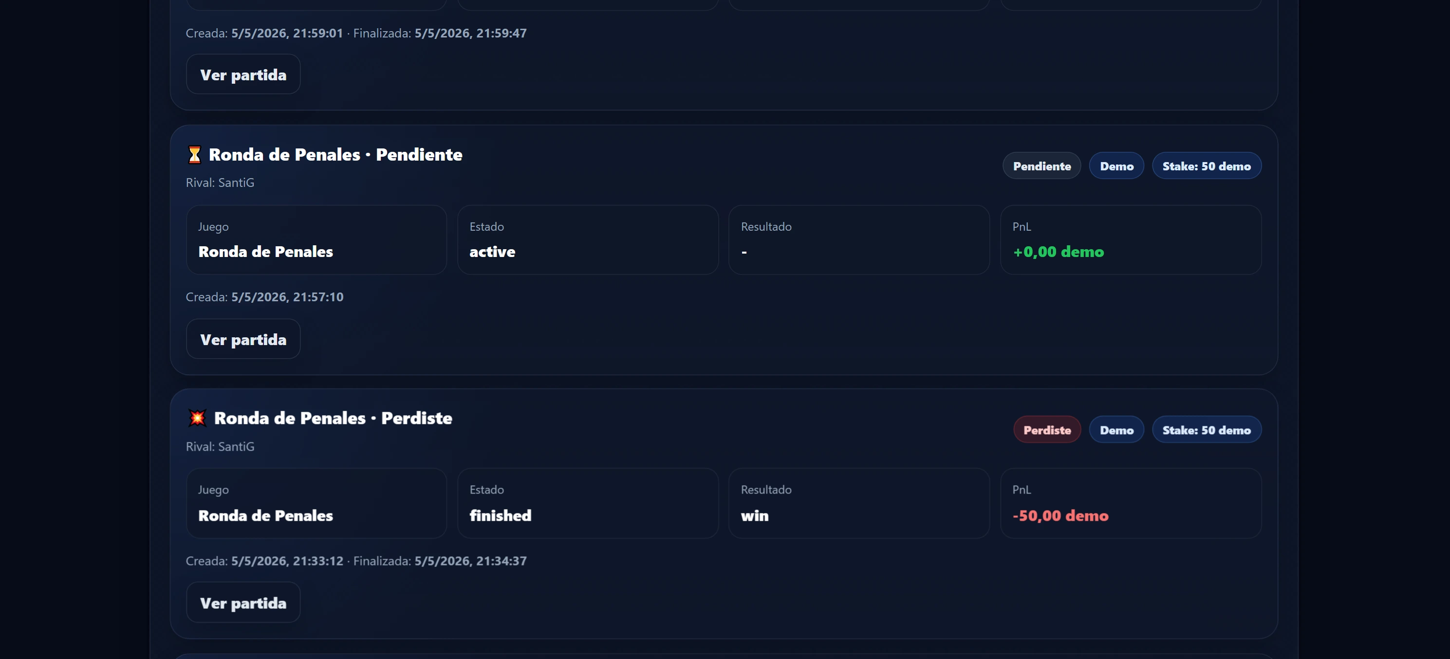 PlayDuel — Ranking e historial