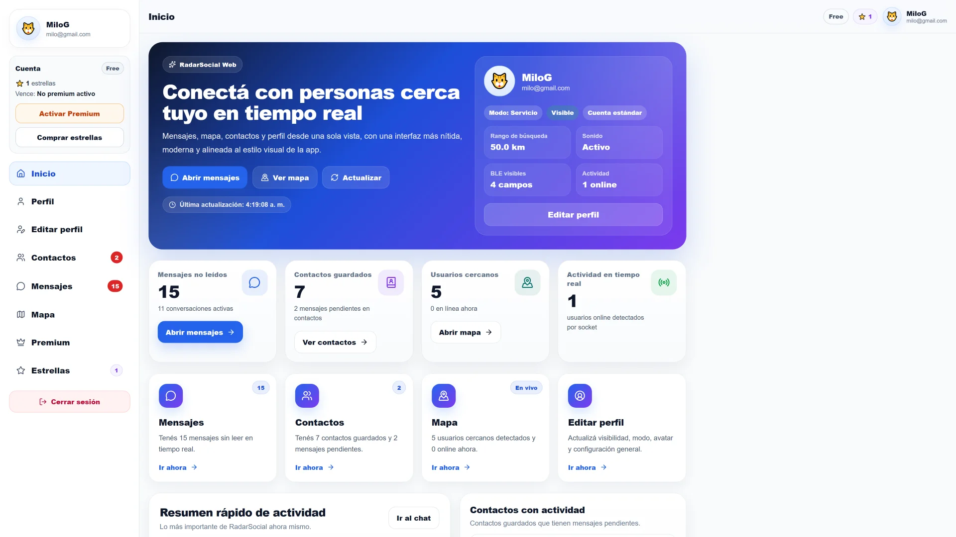RadarSocial — Usuarios cercanos