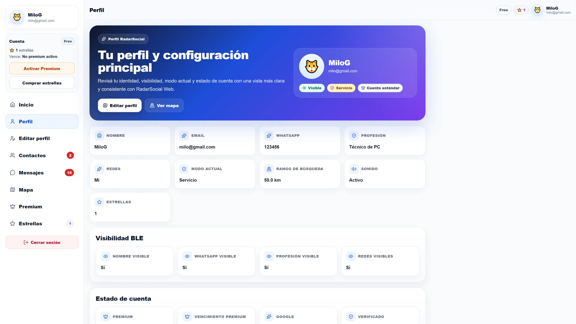 RadarSocial — Perfil social