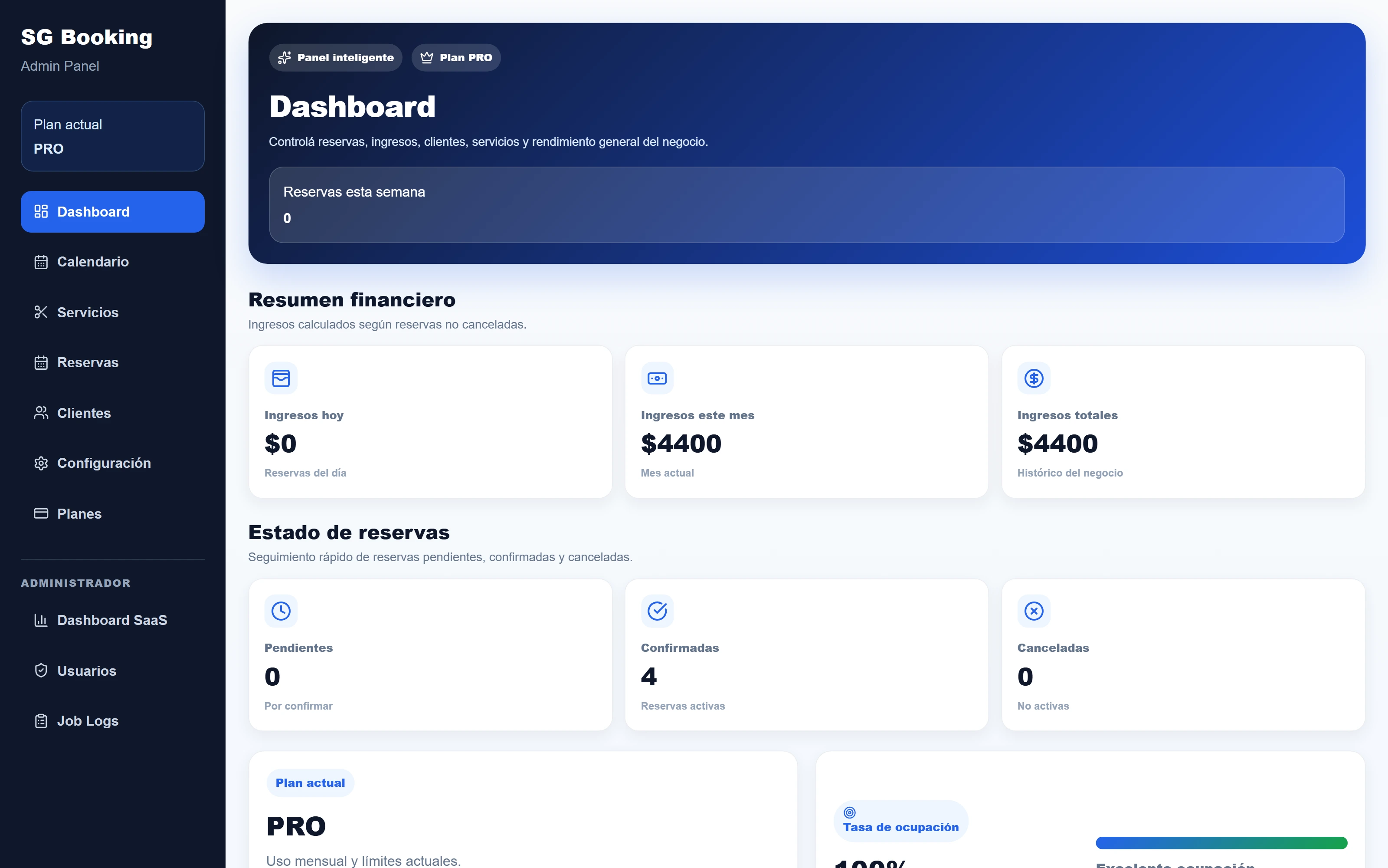 SG Booking Pro — Dashboard Administrator