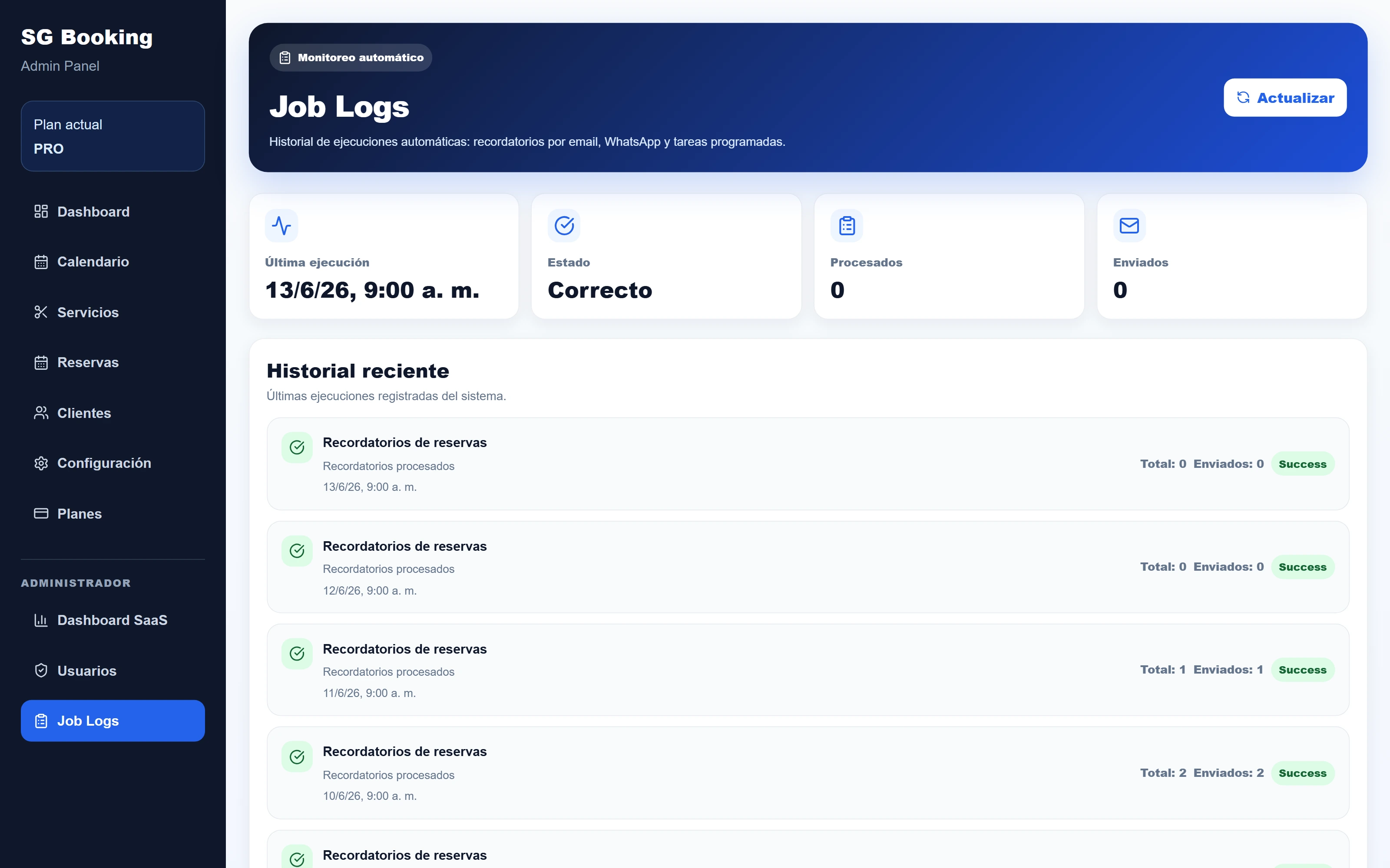 SG Booking Pro — Administrator - Job Logs