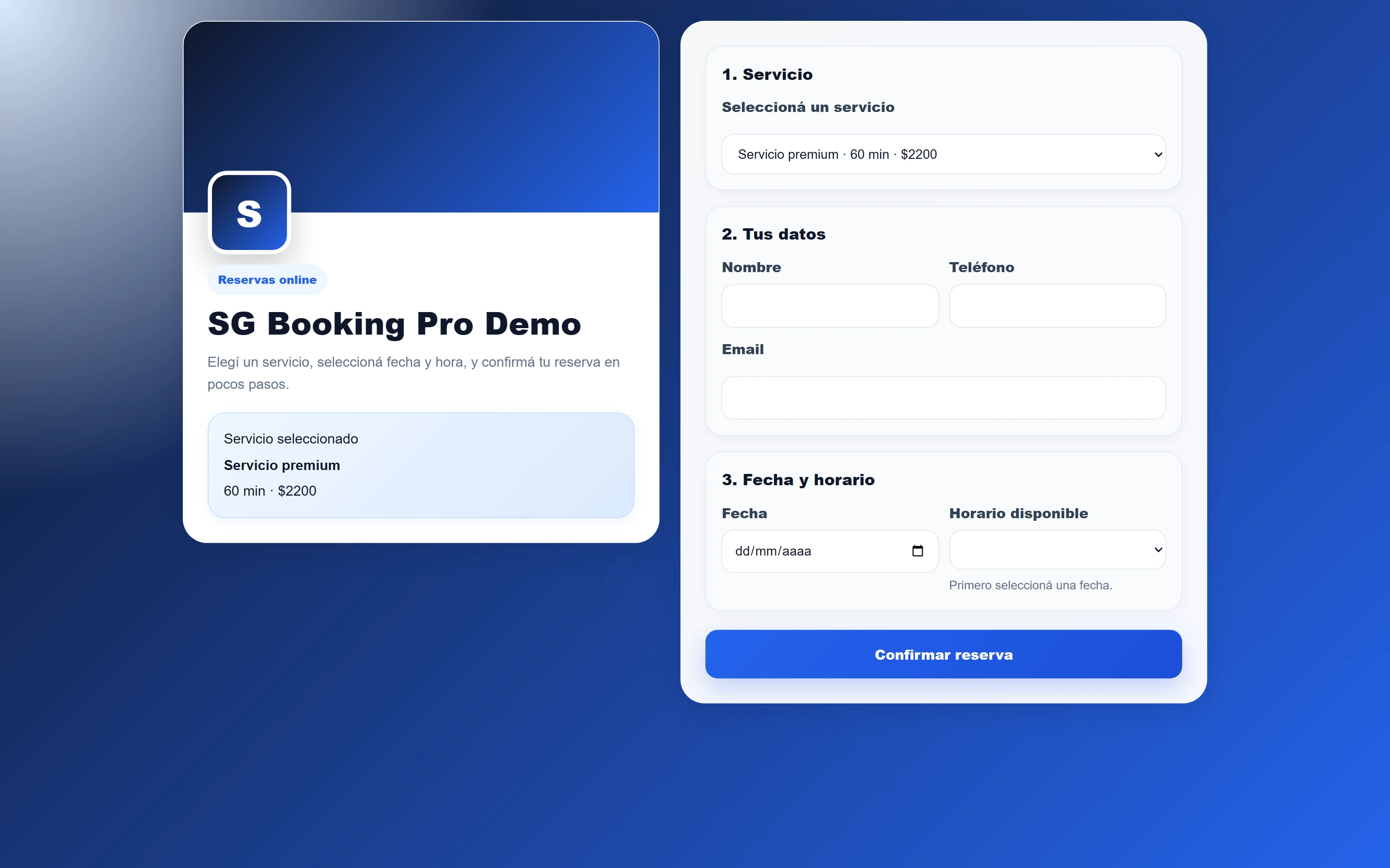 SG Booking Pro — Create Reservations