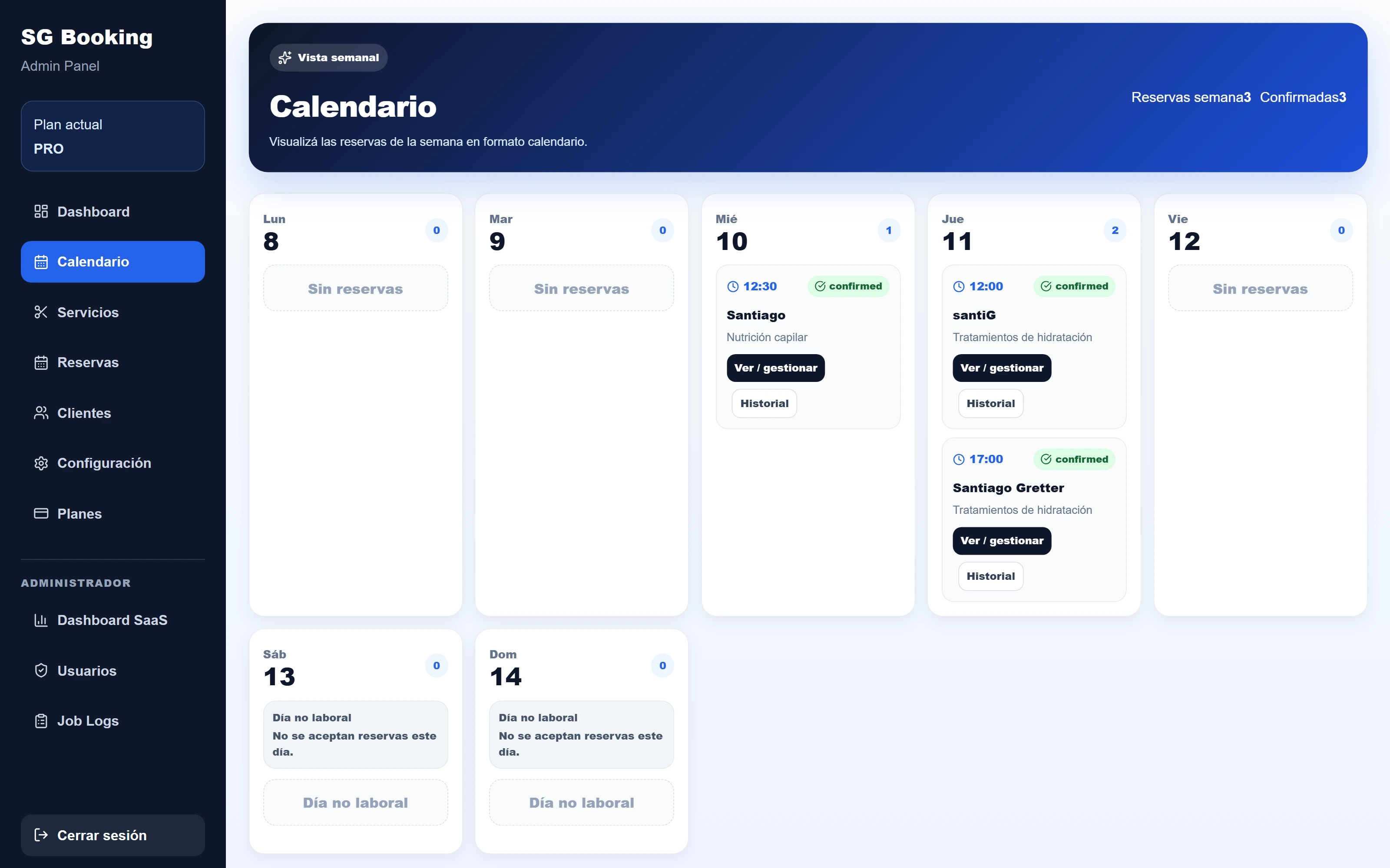 SG Booking Pro — Calendar