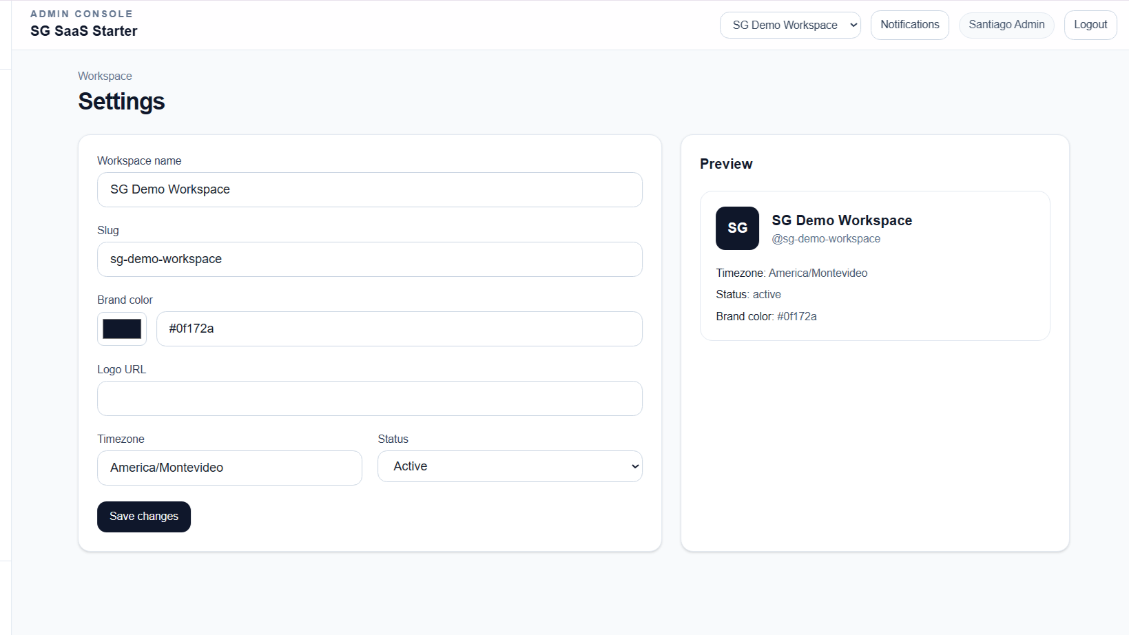 SG SaaS Starter Pro — Workspace settings
